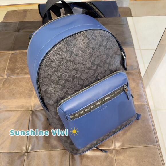 NWT Coach West Backpack In Colorblock Signature Canvas CAX44 Deep Blue - Picture 2 of 9